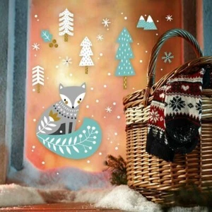 Fenstersticker Fensterfolie Fenster Deko Winter Fuchs Wald Schneeflocken - Bild 1 von 10