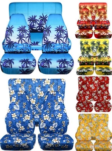 Front and rear Hawaii flower palm design Car Seat Covers Fits Wrangler TJ-YJ-LJ - Bild 1 von 13