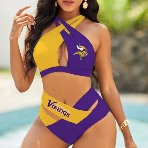 Minnesota Vikings Womens Sexy Bikini Set High Waist Swimsuit Beach Swimwear 2PCS Cover