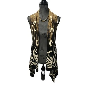 Kaktus Open Front Waterfall Cardigan Womens Size Small Animal Print Vest - Picture 1 of 8