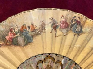 French Antique Fan Rococo Lady Design 19th Century Paris Hand Fan - Picture 1 of 10
