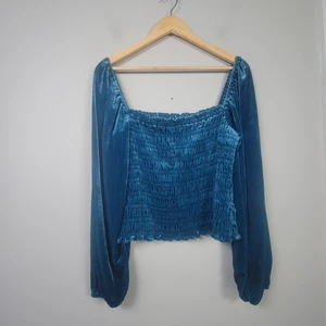 Anthropologie XL Puff Sleeve Velvet Velour Smocked Whimsigoth Milkmaid Top - Picture 1 of 9