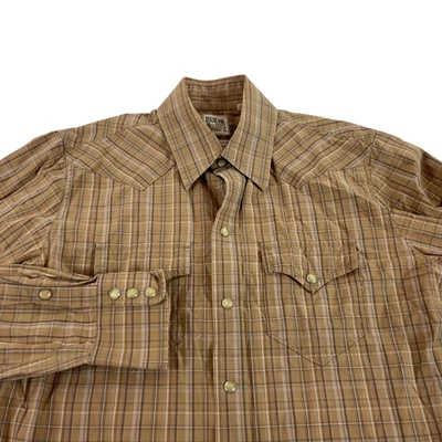 Ruehl Nº 925 Perla Snap Camisa Occidental Para Hombres S Y2K Marrón Cuadros Años 90 Bolsillo Vaquero Foto 1 de 4