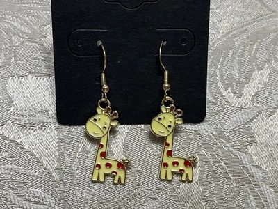 Cartoon Vintage Giraffe Enamel Gold Dangle Fashion Bohemian Casual Fun Earrings - Image 1 of 2