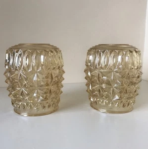 Pair of Mid Century Gold pressed glass lampshades 5.5" high Diamond cut MCM - Picture 1 of 7