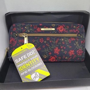 NEW - Travelon Wallet Wristlet Safe ID RFID Women's Zip Clutch Floral Navy - Bild 1 von 11