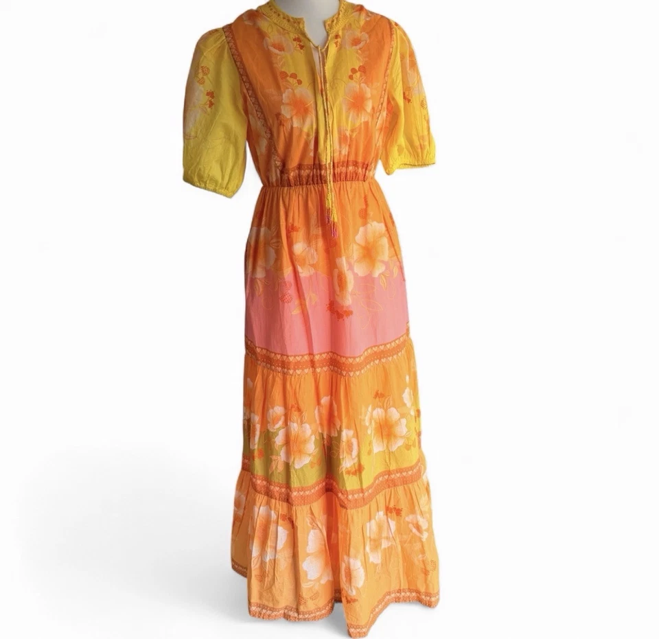 Farm Rio x Anthropologie S Short-Sleeve Tiered Midi Dress Maxi NWOT - Image 1 of 4