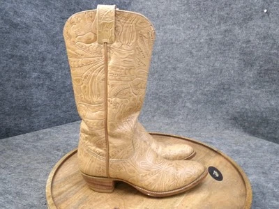 Larry Mahan Natural Leather Tooled Cowboy Boots Womens 5.5 B Round Toe El Paso - Image 1 of 4