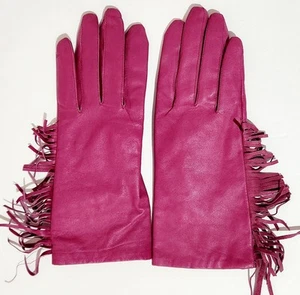 Vintage Genuine Leather Magenta Gloves W Fringes Van Raalte Retro Western Chic! - Picture 1 of 7
