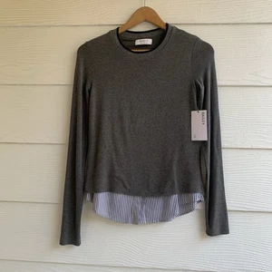 Bailey 44 Damen Langarm Cree Neck Lagenlook Besatz Strick Shirt Grau Größe XS Neu mit Etikett - Bild 1 von 7
