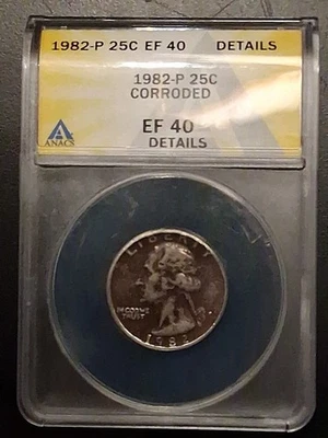 1982 P WASHINGTON QUARTER ANACS EF40 DETAILS CERT# 7920993 - Image 1 of 4