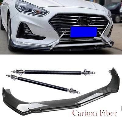 Carbon Front Bumper Lip Spoiler Splitter + Strut Rod For Hyundai Sonata - Image 1 of 4