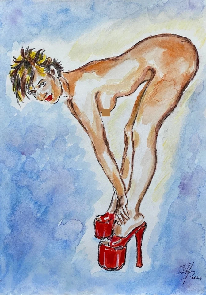 Dibujo Acuarela - PIN UP - Mujer Elegante 16 3/4 x 12 pulgadas (A3) Foto 1 de 1