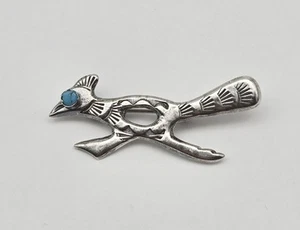 VTG Southwest Native Sterling Silver Turquoise Roadrunner Chapparel Pin Brooch - Picture 1 of 3