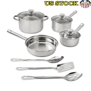 Set Pentole 10 Pezzi Antiaderenti Acciaio Inox Pentole Padelle Utensili Cucina Nuovo - Foto 1 di 18