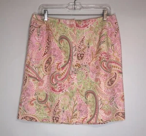 TALBOTS - PINK & LIME PAISLEY/FLORAL PRINT COTTON STRAIGHT SKIRT - MISSES 14 EUC - Picture 1 of 5