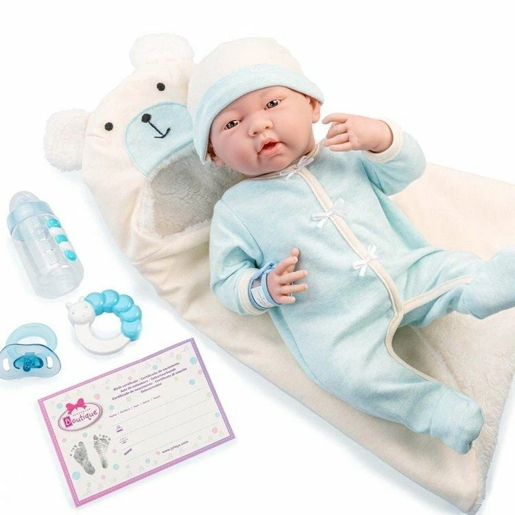 JC Toys Soft Body La Newborn 15.5 Inches Baby Doll - Blue Bear Bunting Gift Set