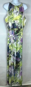 Maxi Vestido Para Mujer Jennifer Lopez Verde Floral Hoja de Palma Halter Escote Talla XL - Imagen 1 de 10