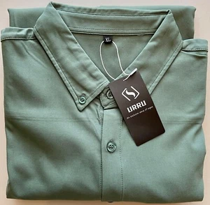 URRU New with tags mens green long sleeve button up shirt size XL 65% rayon - Picture 1 of 13