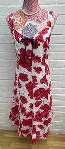 M&S Per Una Poppy Dress UK 18L Midi Cotton Aline Floral White Red/Pink Travel - Picture 1 of 14