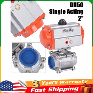 2" Pneumatic Air Actuated Stainless Ball Valve  Single Acting Spring Return NEW - Picture 1 of 12