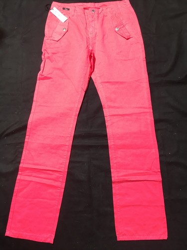 PANTALONE DONNA VERSACE COLLECTION TREND 100%COTONE ROSSO ROSA TG34 48 ESCLUSIVO NUOVO