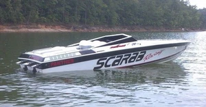 2  SCARAB decals 82 x 17  Marine Vinyl    message us for other colors & sizes - Bild 1 von 1