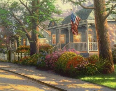 Orgullo de ciudad natal con panel de tela acolchado con bandera americana por Thomas KinKade  Foto 1 de 4