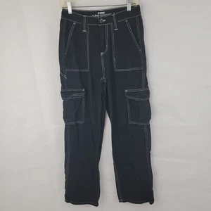 HOT TOPIC Womens Pants Sz 5 Hi Rise Carpenter Cargo BLACK Straight Punk Grunge - Picture 1 of 13