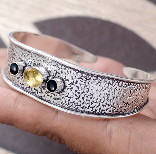 VALENTINO Bracciale Topazio Citrino Bracciale Gemme Onice Nero Argento Sterling 925 Bracciale Ragazza