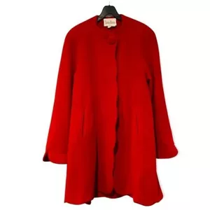Vintage Neiman Marcus Red Pure Wool Scallop Hem Cape Coat Size 4 - Picture 1 of 12