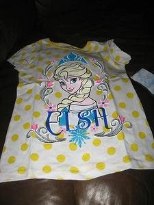 Disney Frozen Yellow Polka Dot 100% Cotton Elsa T Shirt 5 Back To School NWT - Picture 1 of 3