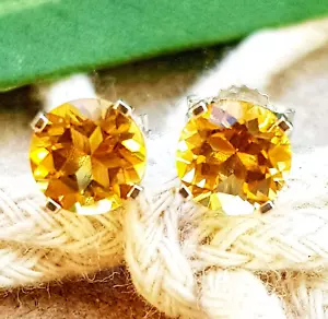 2.40ct Natural Yellow Citrine Solid 14K Solid White Gold Stud Earrings Cocktail - Picture 1 of 4