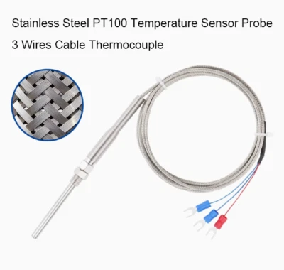 Stainless Steel PT100 Temperature Sensor Probe 3 Wires Cable Thermocouple - Image 1 of 4
