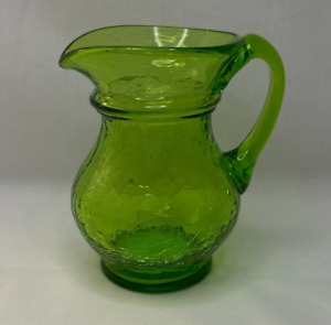 Vintage Green Crackle Uranium Vaseline Glass 3.75" Mini Pitcher - GC