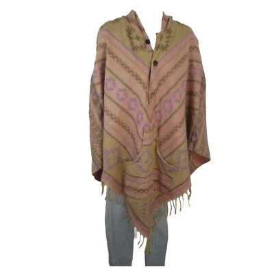 Poncho Botón Borlas Capucha + Bolsillo Diseño Desierto Yak + Mezcla Lana Oveja Talla 1 Foto 1 de 4