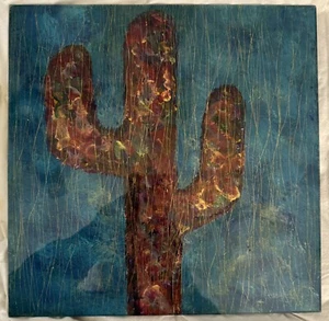 Bonnie Pisik Reverse Glass Painting of Art The Cactus Collection Autographed - Picture 1 of 2