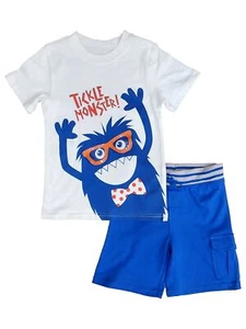 Toughskins Boys Blue & White Tickle Monster Tee Shirt T-Shirt & Shorts Set 4T - Picture 1 of 1