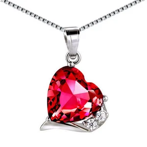 6.06 Ct Simulated Ruby Heart Cut Pendant Necklace 925 Sterling Silver w/ Chain - Picture 1 of 8