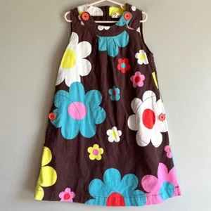 Mini Boden corduroy pinnie dress girls 7 8 overall brown floral retro flowers - Picture 1 of 6