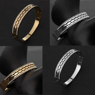 Damen Armreif Armband Edelstahl Elegant mit Wellen-Design Strass Armschmuck - Bild 1 von 2