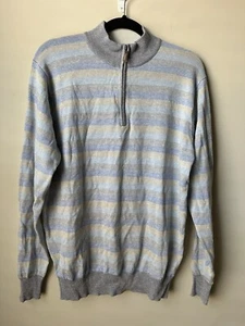 Peter Millar Crown Sweater Mens Medium Striped Quarter Zip Golf Shirt Wool/linen - Picture 1 of 7