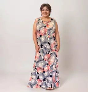 DAMEN DAMEN ÄRMELLOSES MAXIKLEID ÜBERGRÖSSE VOLLE LÄNGE SOMMER URLAUB - Bild 1 von 8