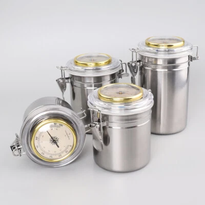 Edelstahl luftdichtes Zigarre Tabak Glas Cannister mit Luftbefeuchter Hygrometer - Bild 1 von 4