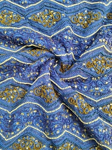 High Quality Stone Beaded Blue Lace George Fabric For Women Evening Party Dress - Picture 1 of 2