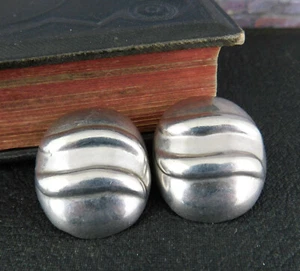 Vintage Taxco Mexico 925 Sterling Silber ovale Wellen Ohrclips - Bild 1 von 7