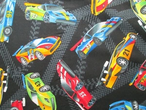 RACE CARS RACING CAR NASCAR TRACKS GRAND PRIX BLK COTTON FABRIC FQ  - Picture 1 of 5