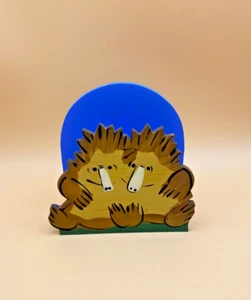Australian Made Cute Handpainted Wooden Echidna Pair Book Magazine Letter Holder - Picture 1 of 11
