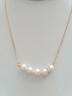 Collar de cadena de perlas ROSADAS de oro rosa sólido de 14 quilates ajustable de 16" y 18"  Foto 1 de 4