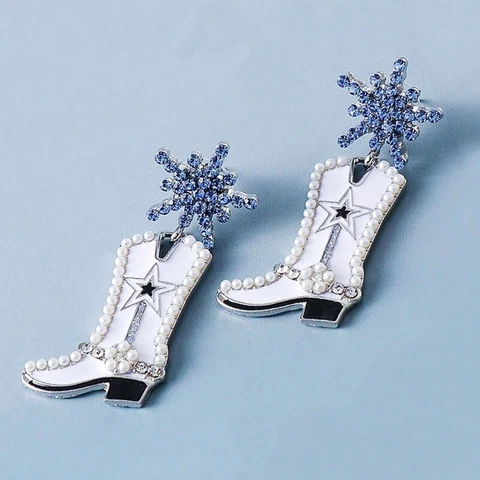 Dallas Cowboys Womens Silver Drop Dangle Boot Earrings w Gift Pkg D29 Cover